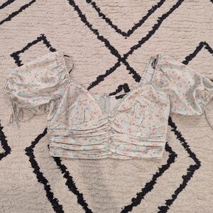 Forever 21 Mint Floral Puff-Sleeve Crop Top Size Small